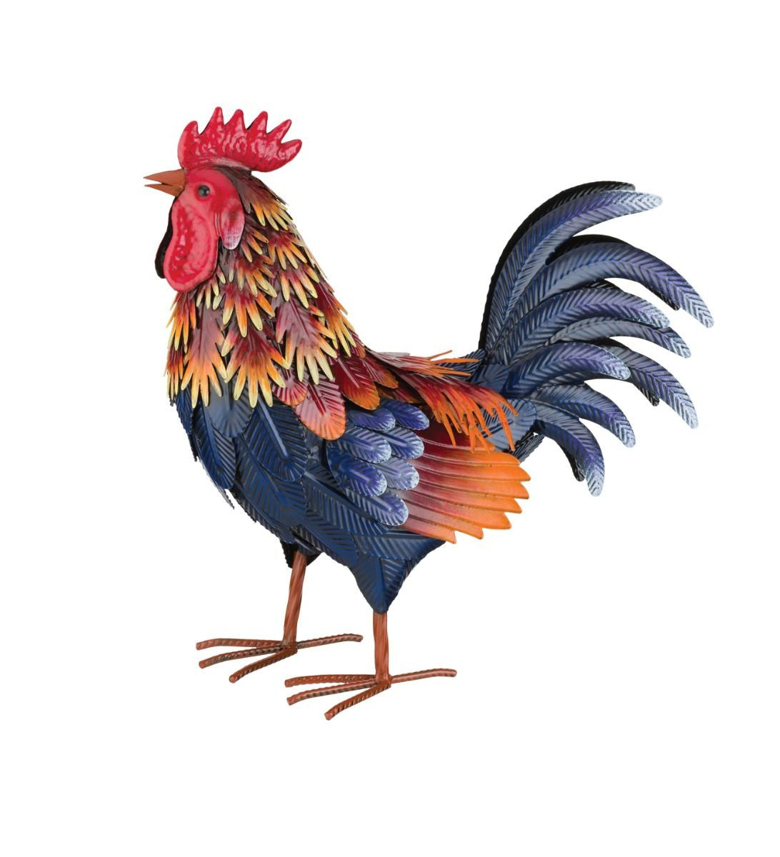 image of a full size, decorative Arroyo Rooster with colorful feathers