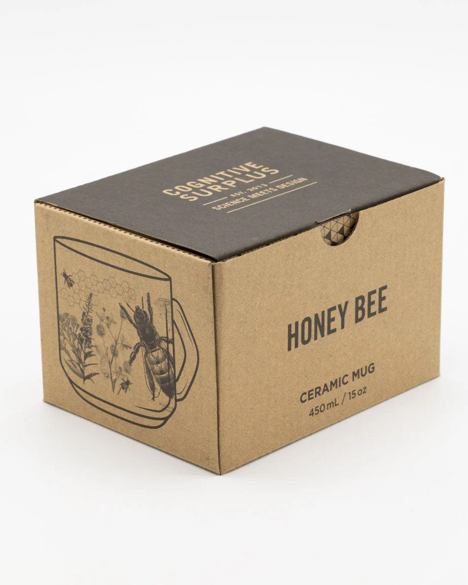 the box that the mug ships in for safe receipt - the box reads "honey bee" on one side and has a rendering of the mug on the other