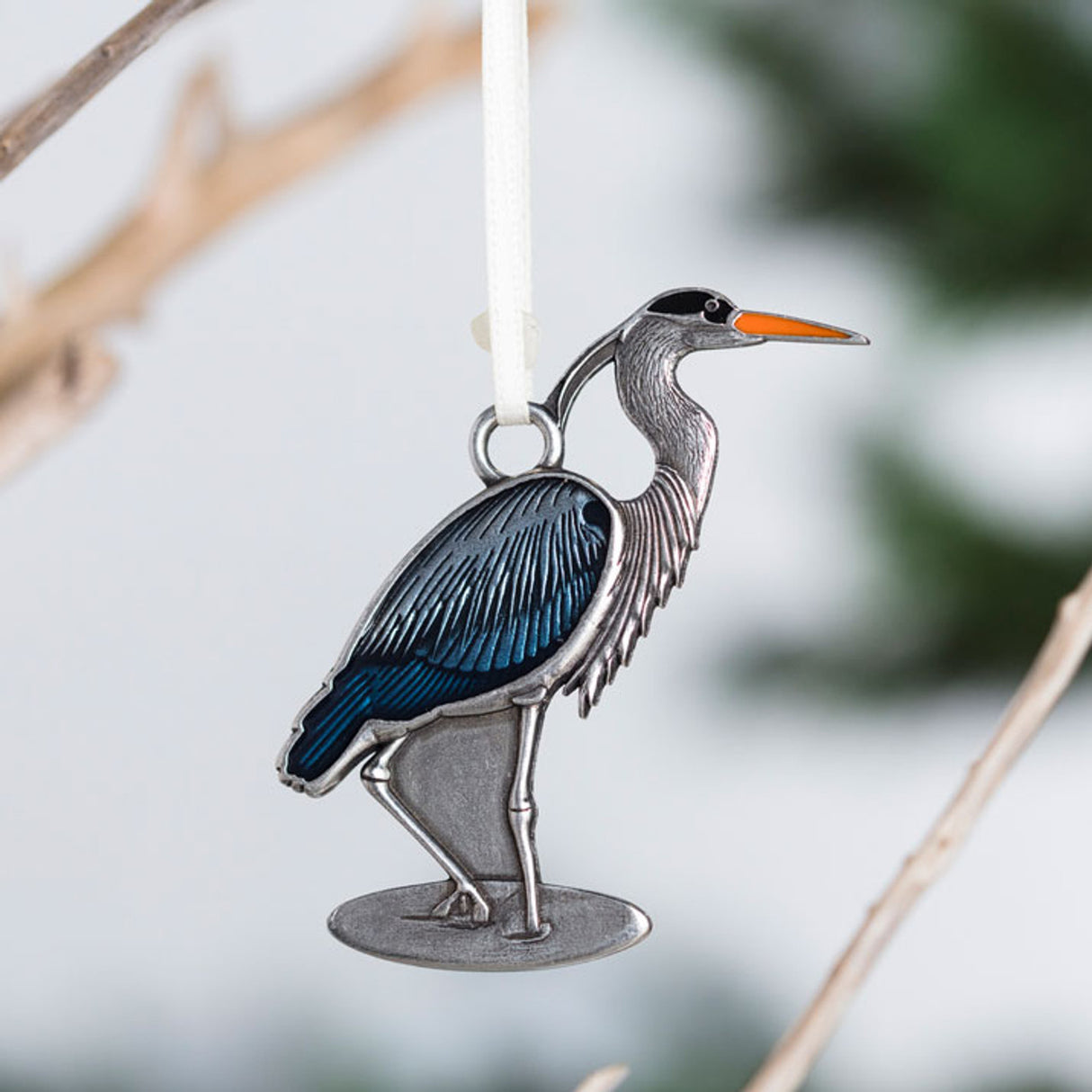 Blue Heron Pewter Ornament