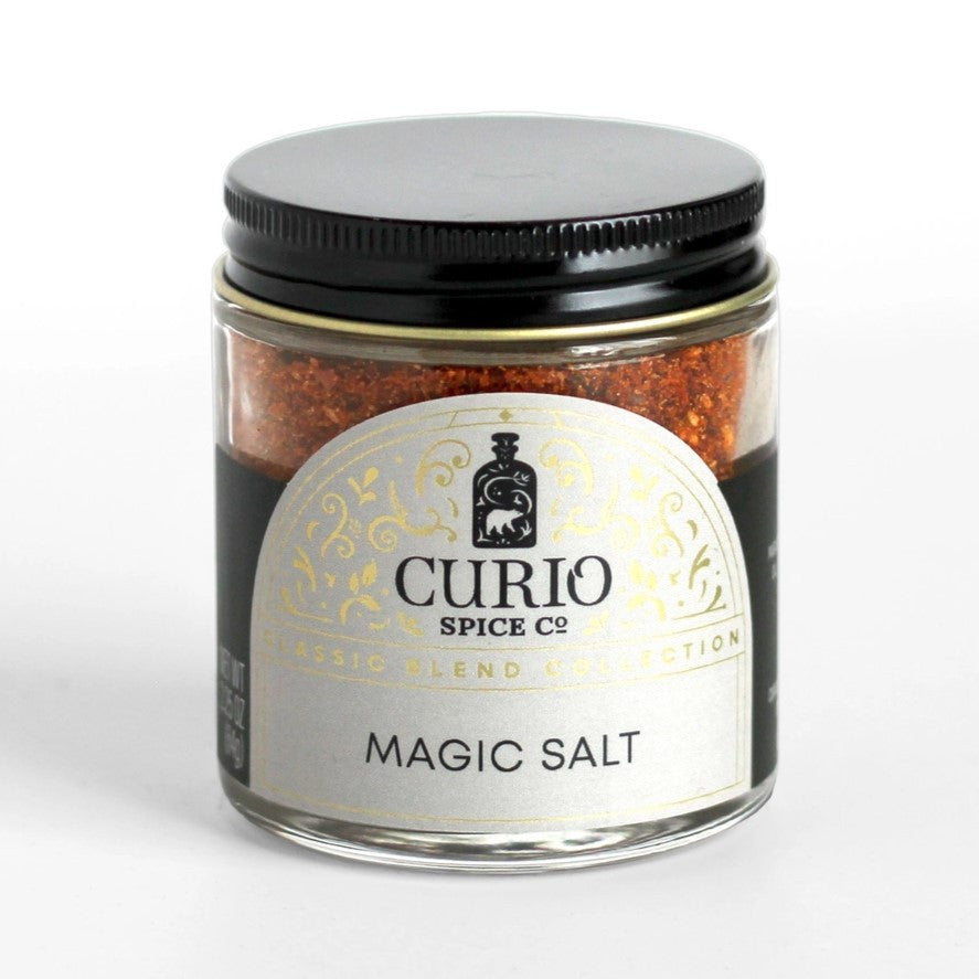 a jar of curio spice magic salt against a white background