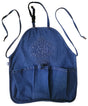 a denim gathering apron with deeply embossed Old Farmer's Almanac logo and large gathering pocket