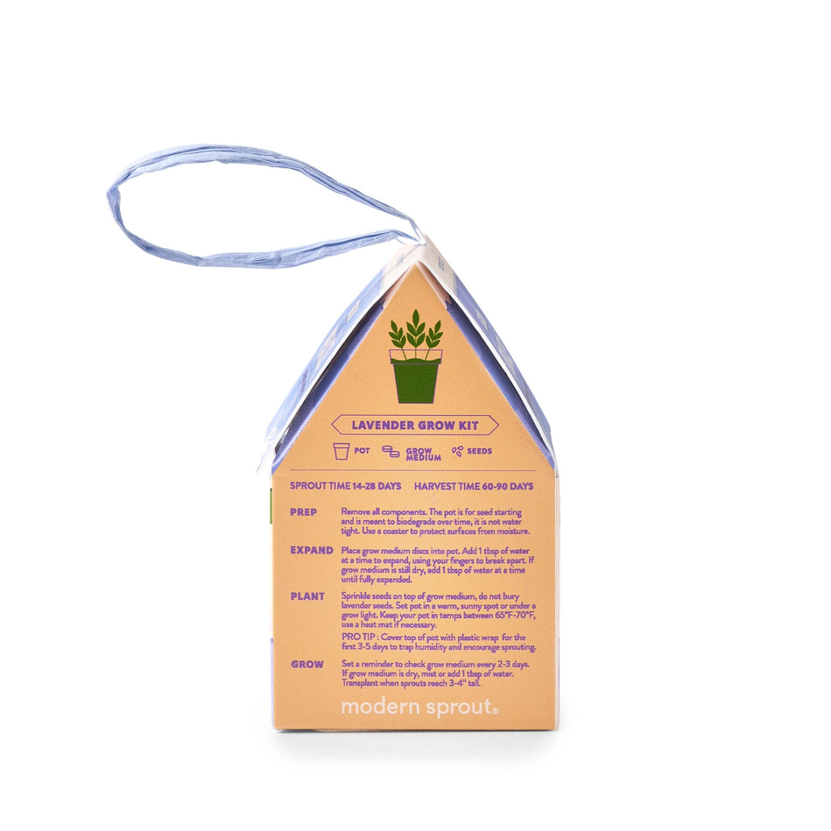 the back of the grow peace - lavender ornament showing the planting instructions for the grow kit
