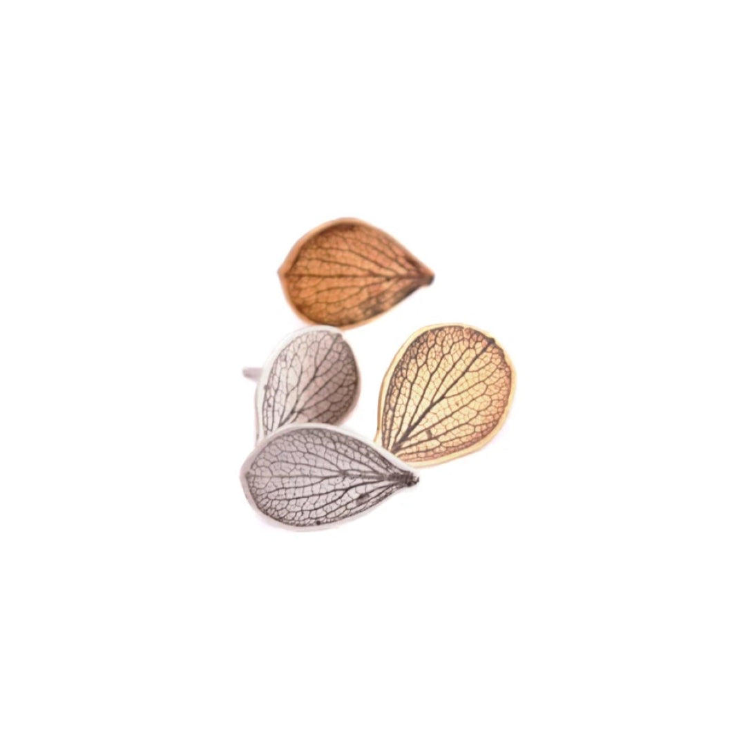 Pressed Hydrangea Studs - Brass or Silver