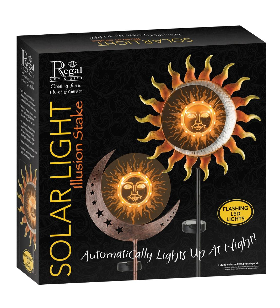 Illusion solar stake in full color gift box, highlighting the sun design and packaging details