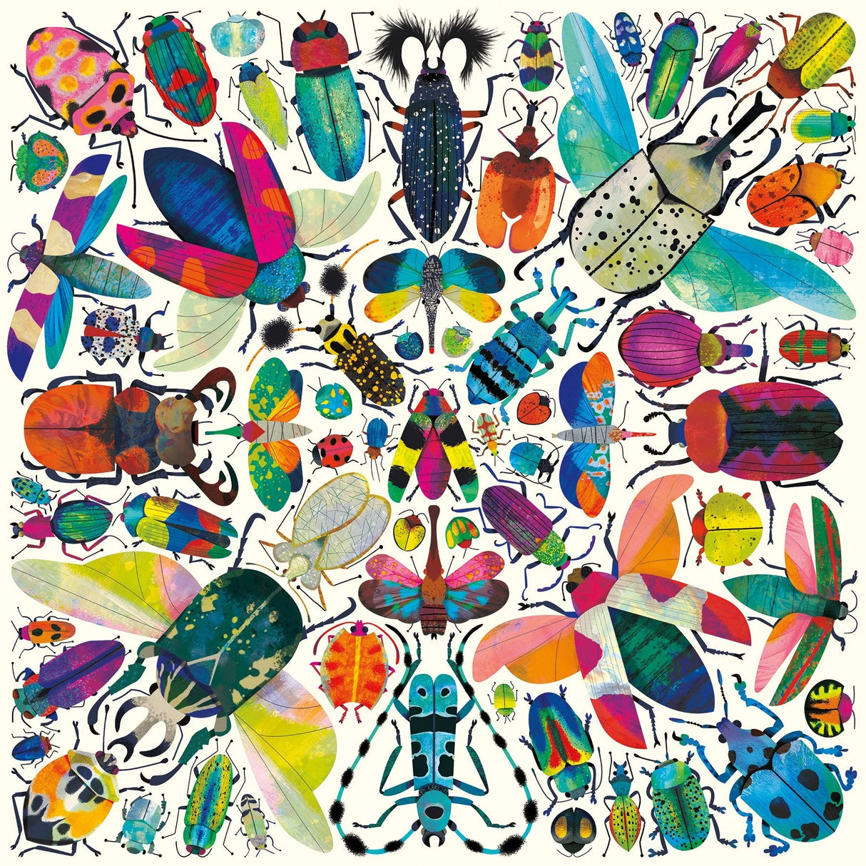 Colorful illustration of various insects arranged in a circular pattern.