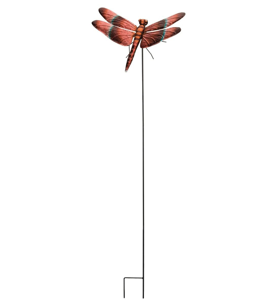 full height image of the Meadowhawk dragonfly stake, highlighting the hand-painted metallic finish and fine craftsmanship
