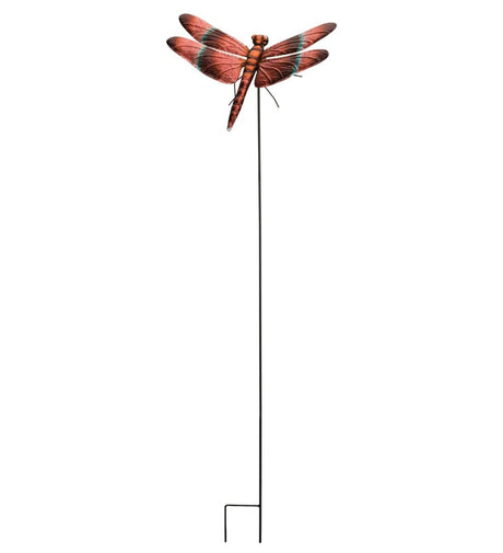full height image of the Meadowhawk dragonfly stake, highlighting the hand-painted metallic finish and fine craftsmanship