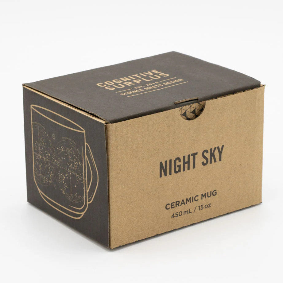 the box that the mug ships in for safe receipt - the box reads "night sky" on one side and has a rendering of the mug on the other