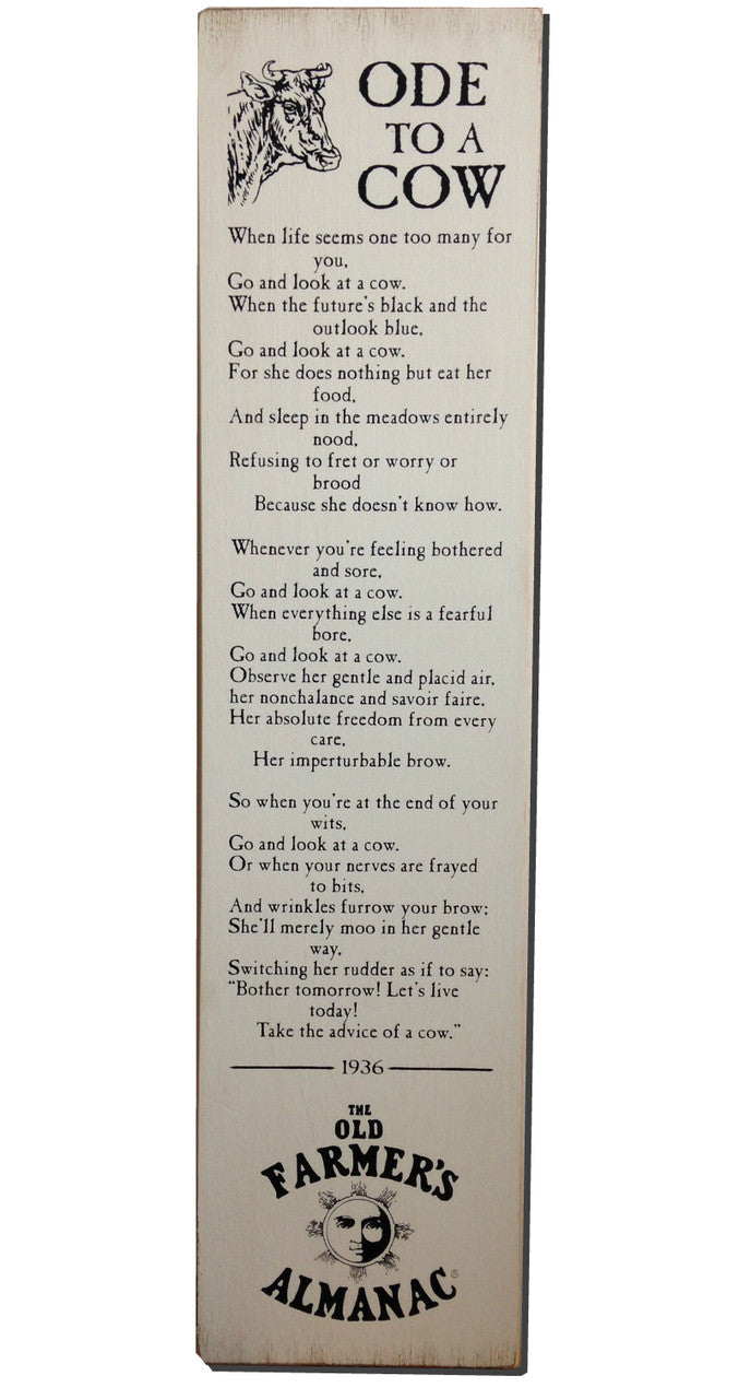Almanac Wooden Sign - Ode to a Cow