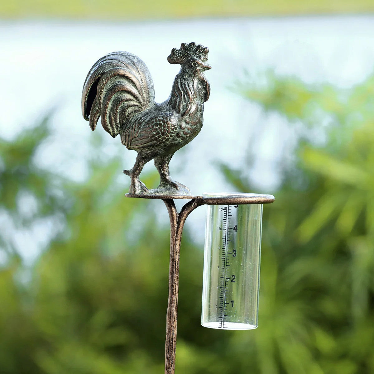 Rooster Rain Gauge Garden Stake