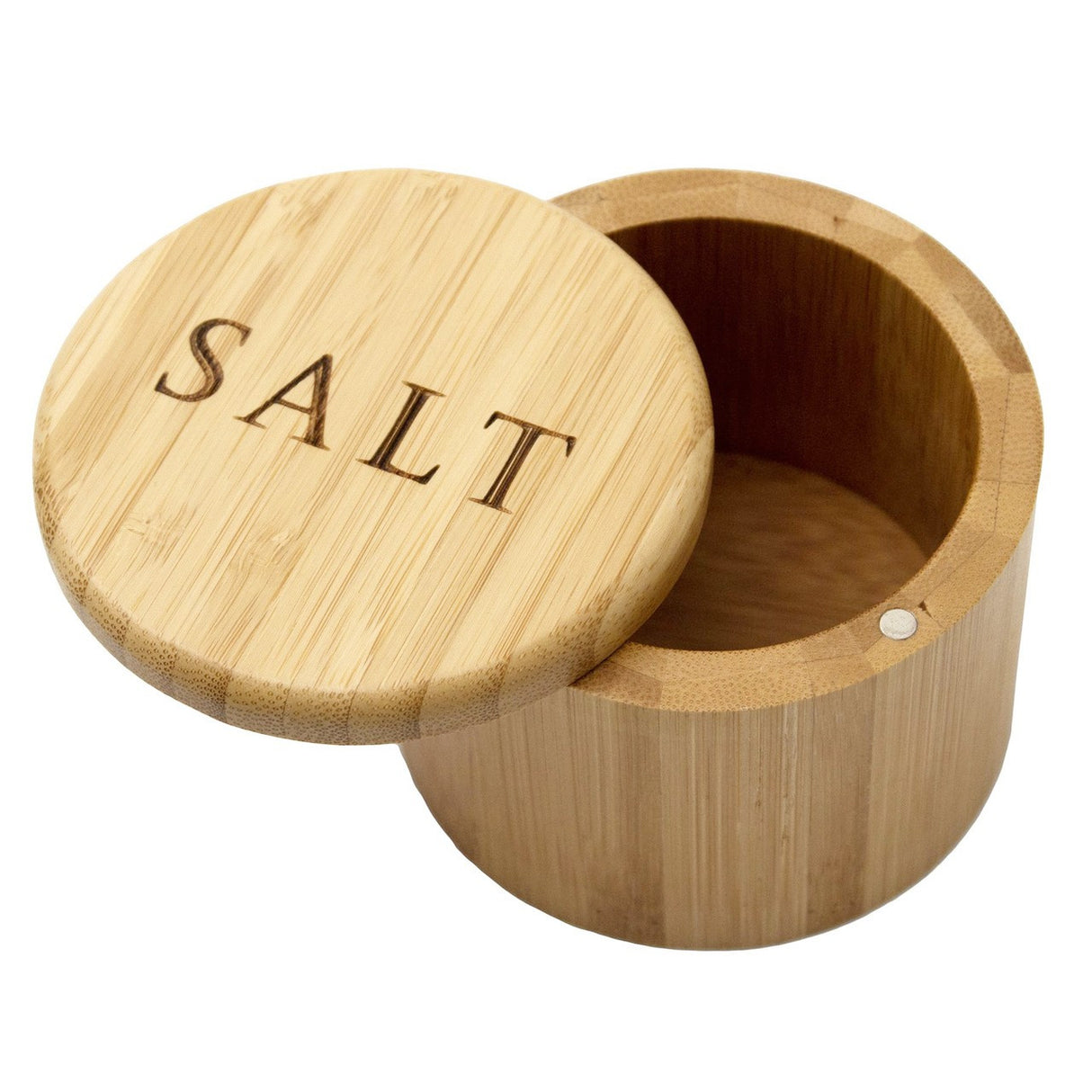 Salt Box with "SALT" Engraving | Magnetic Bamboo Seasoning Container