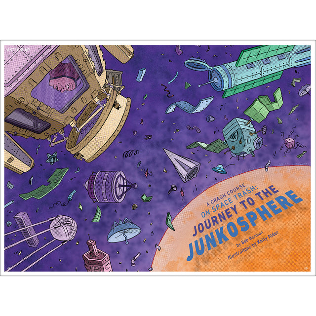Image for space trash article featuring space-themed illustrations and text.