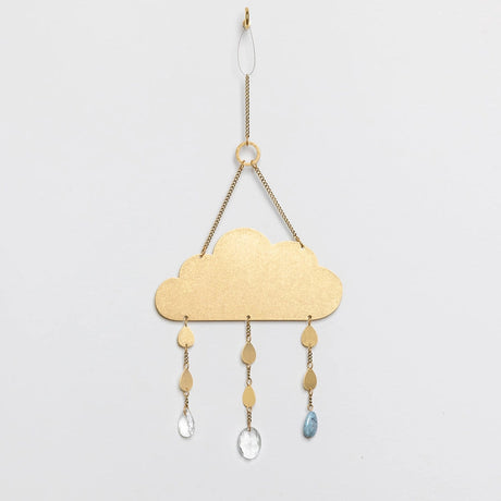 a full length view of the cloud suncatcher showing the full chain length and loop for hanging.