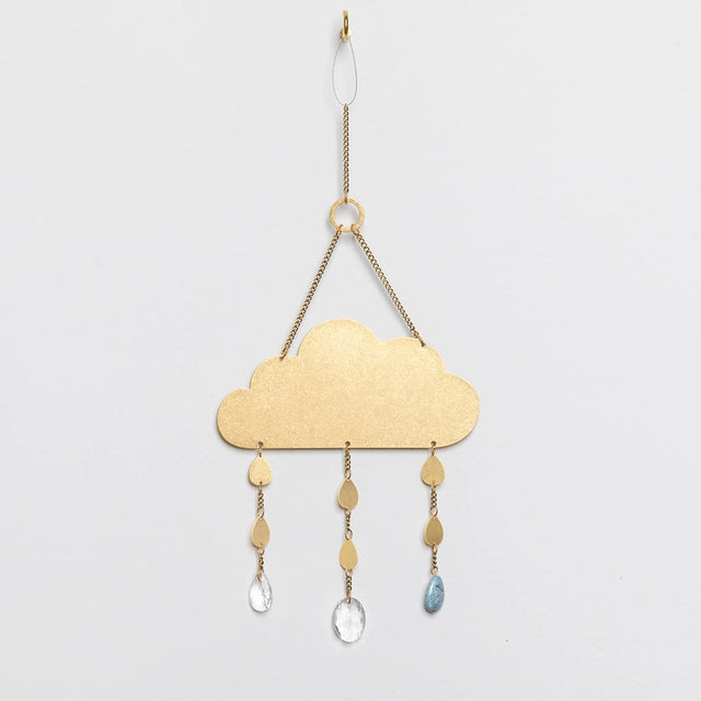 a full length view of the cloud suncatcher showing the full chain length and loop for hanging.