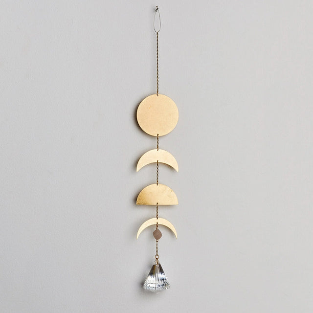 a full length view of the moon phase suncatcher showing the full chain length and hook at the top