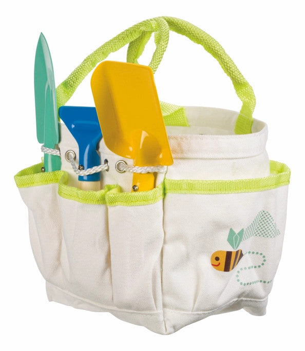 Kids Garden Tote from other side angle showing cute bee illustration