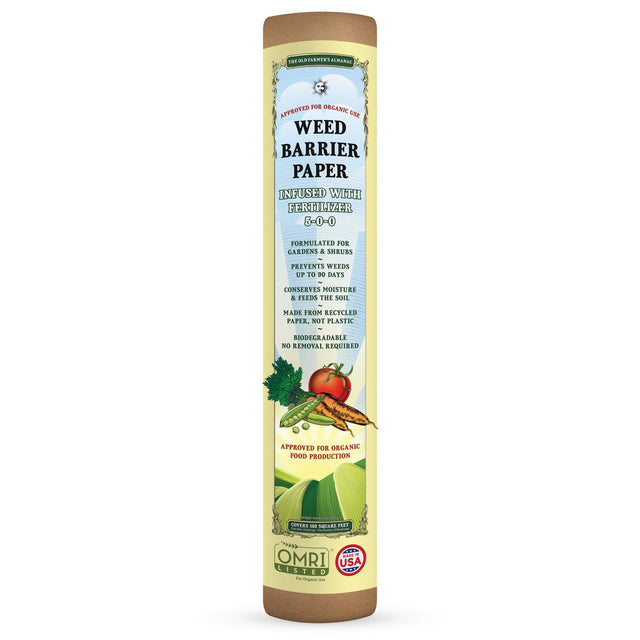 150 square feet of Fertilizer infused weed barrier paper, made for The Old Farmer's Almanac