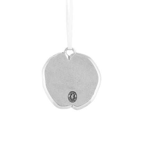 Back view of the Poppy Ornament displaying the maker's seal, indicating its handcrafted quality