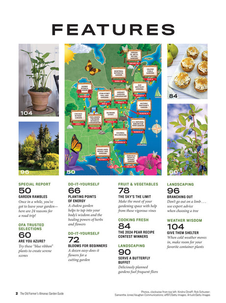 the features page listing the articles in the Garden Guide