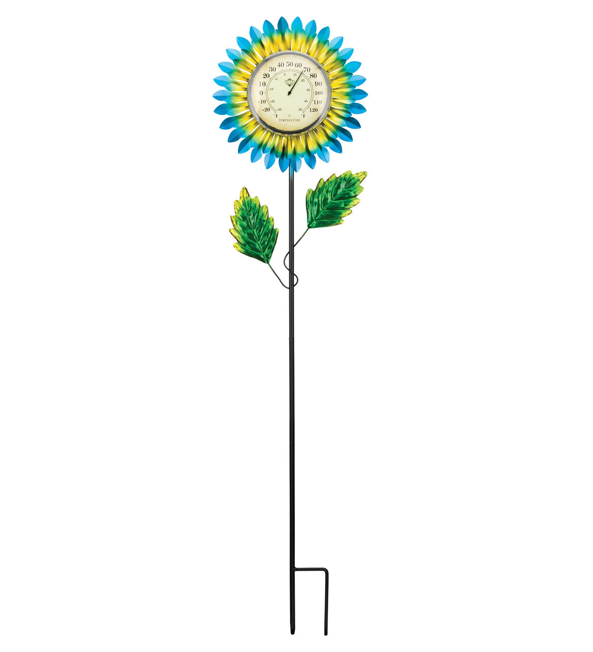 Thermometer Solar Stake - Blue Daisy