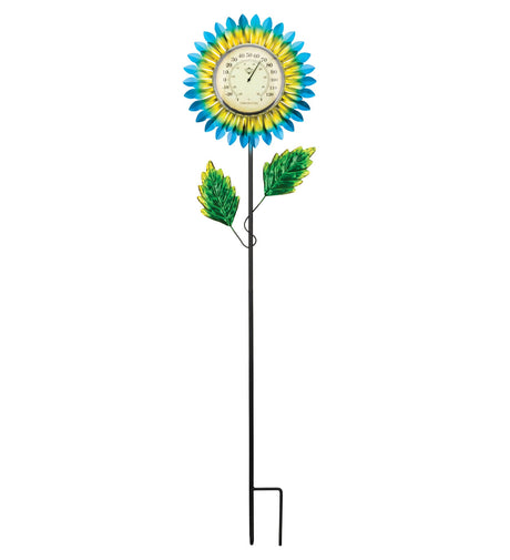 Thermometer Solar Stake - Blue Daisy