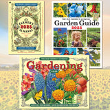 The contents of the Gardening Club: 2025 Old Farmer's Almanac, 2025 Garden Guide, and 2025 Gardening Calendar
