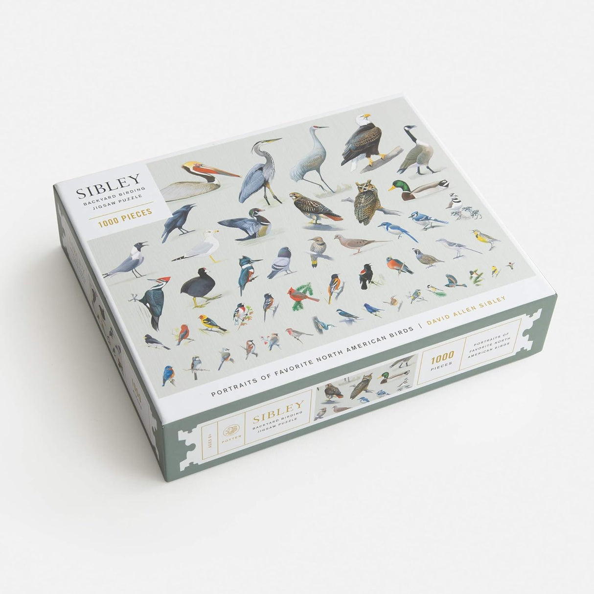 Jigsaw puzzle box with bird illustrations on a white background