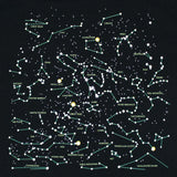 close up of the constellations on the heavenly bodies tee
