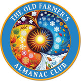 the old farmer's almanac club badge with an abstract design combining elements of the seasons