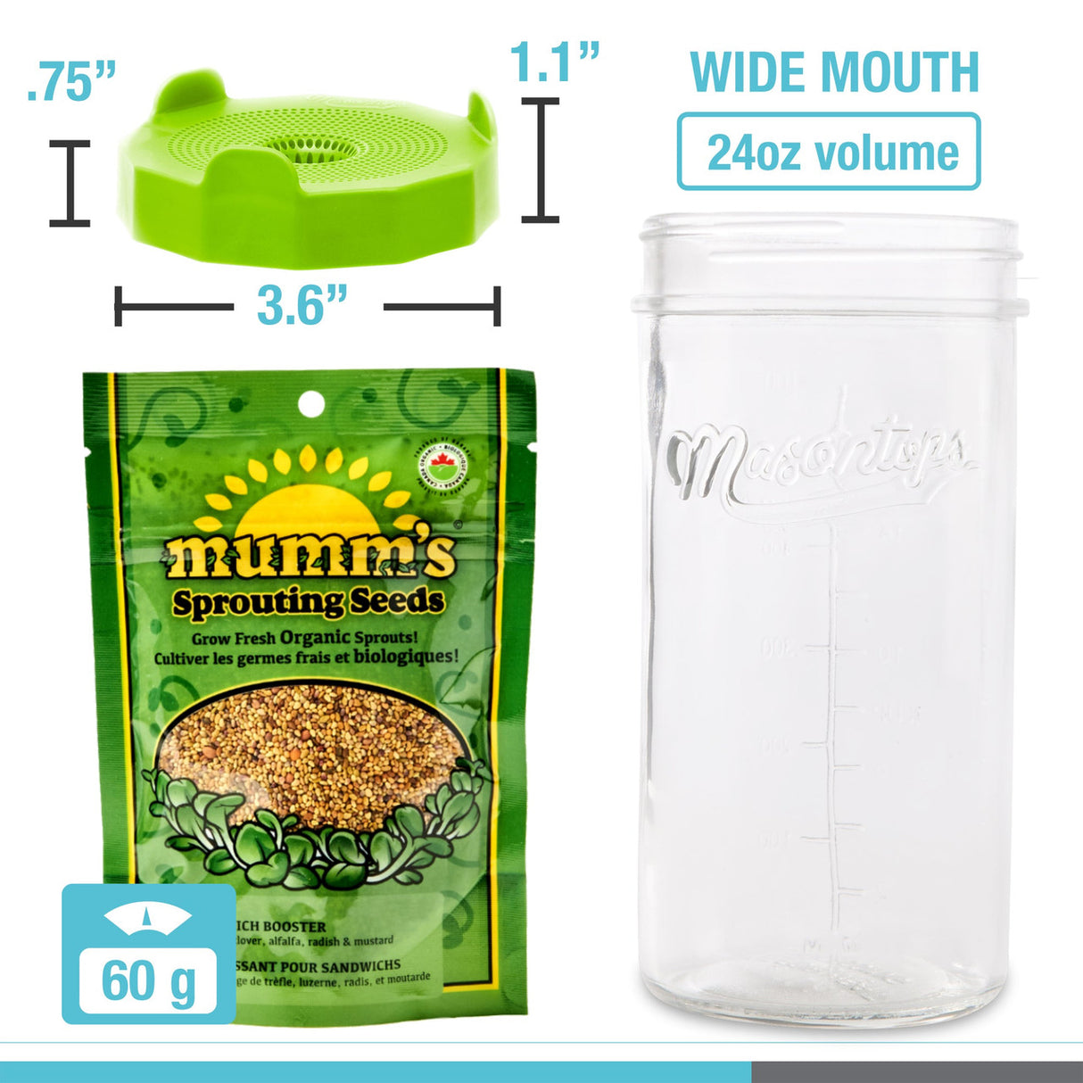 Mason Jar Sprouting Kit with Seeds