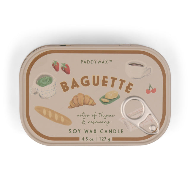 Paddywax Baguette soy wax candle tin on a white background