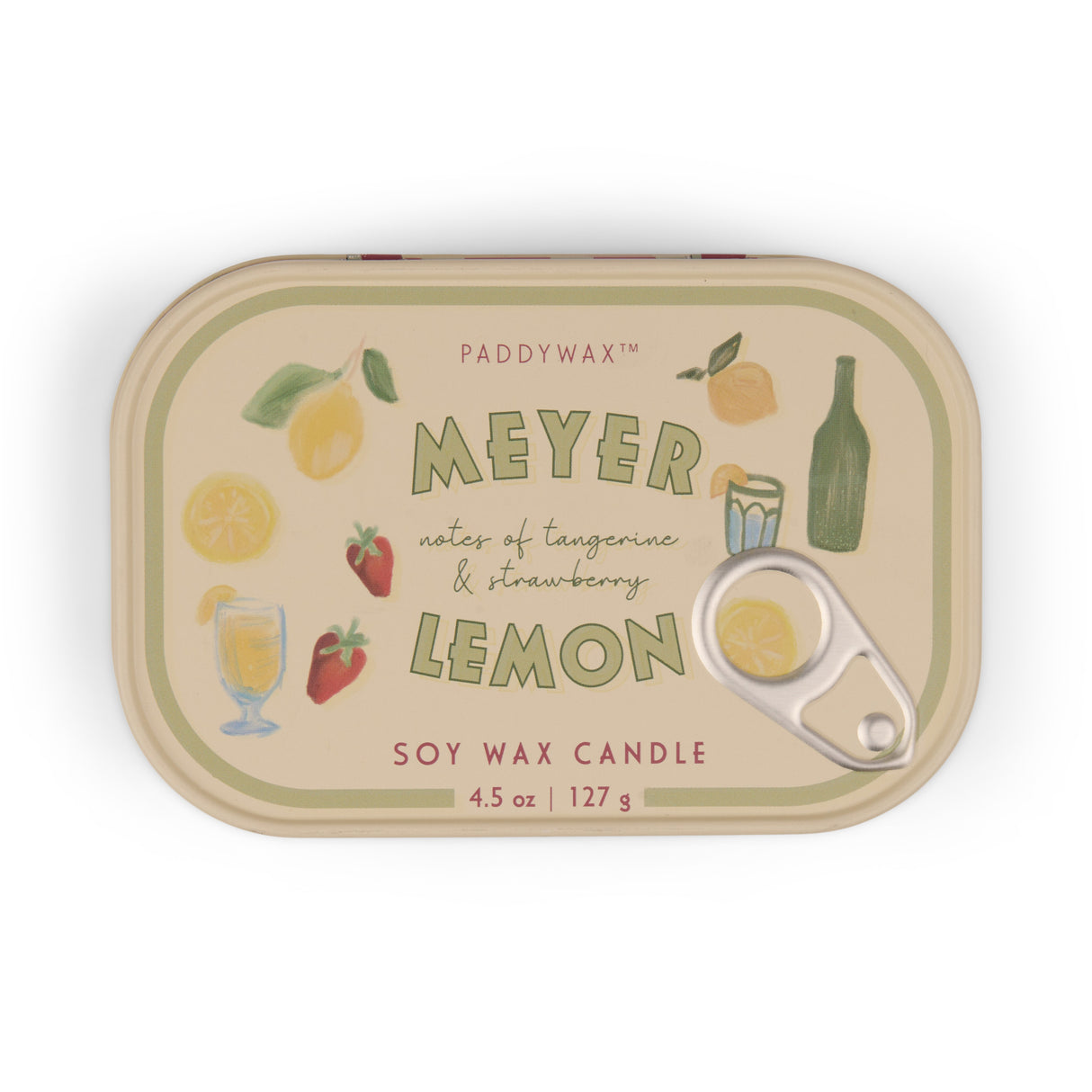 Paddywax Meyer Lemon soy wax candle packaging on a white background