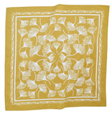 Yellow square bandana with white ginkgo leaf pattern