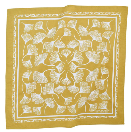 Yellow square bandana with white ginkgo leaf pattern