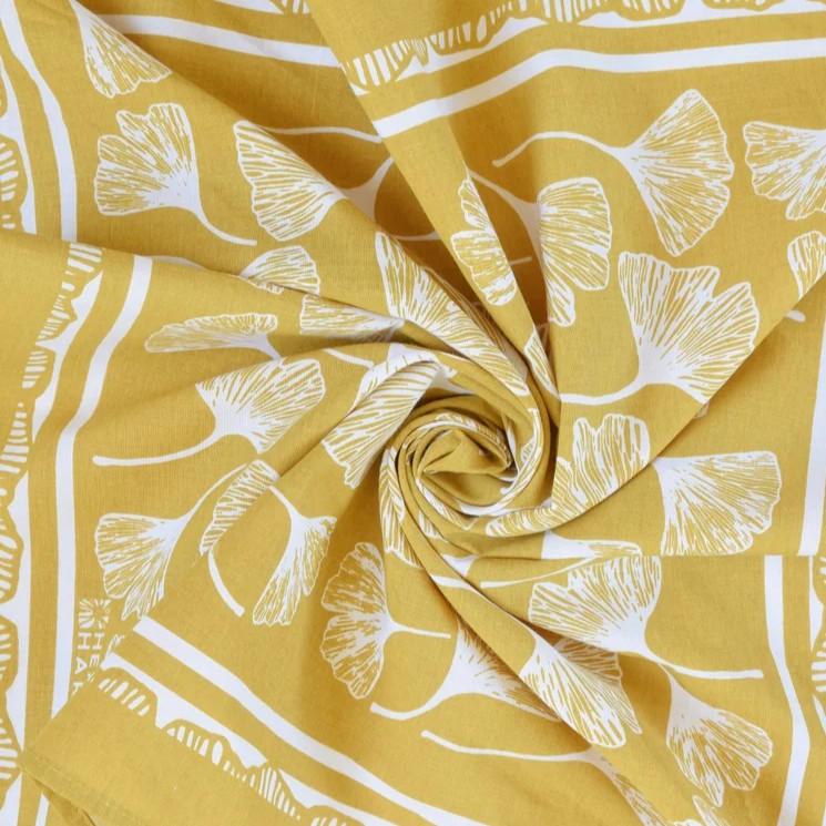 Yellow bandana with white ginkgo leaf patterns