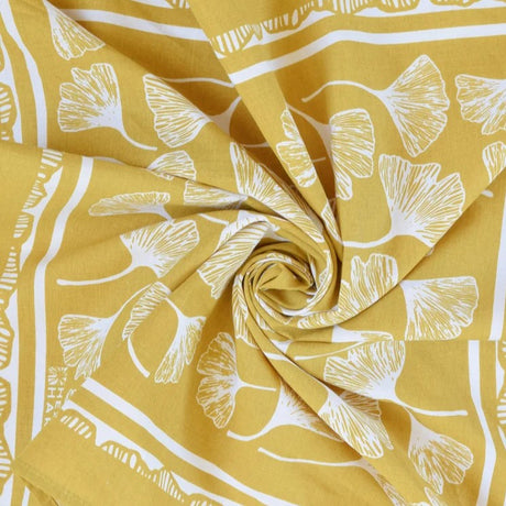 Yellow bandana with white ginkgo leaf patterns