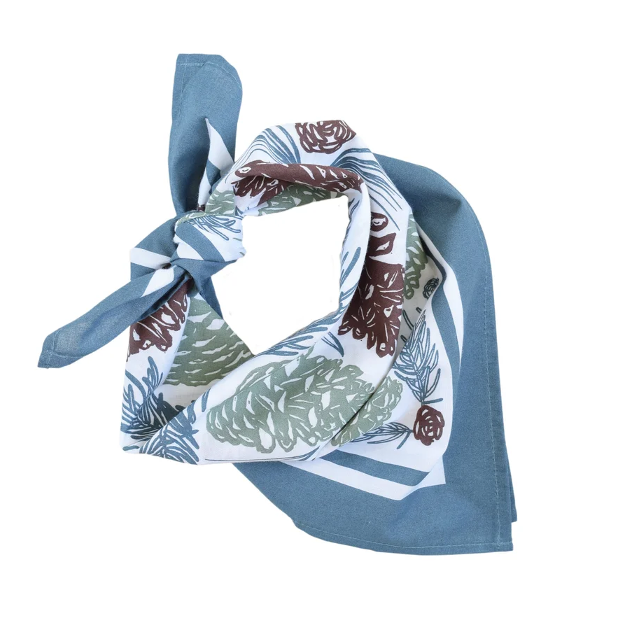 tied bandana with pinecone design on a white background