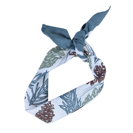 Neckerchief with nature-themed pattern on a white background