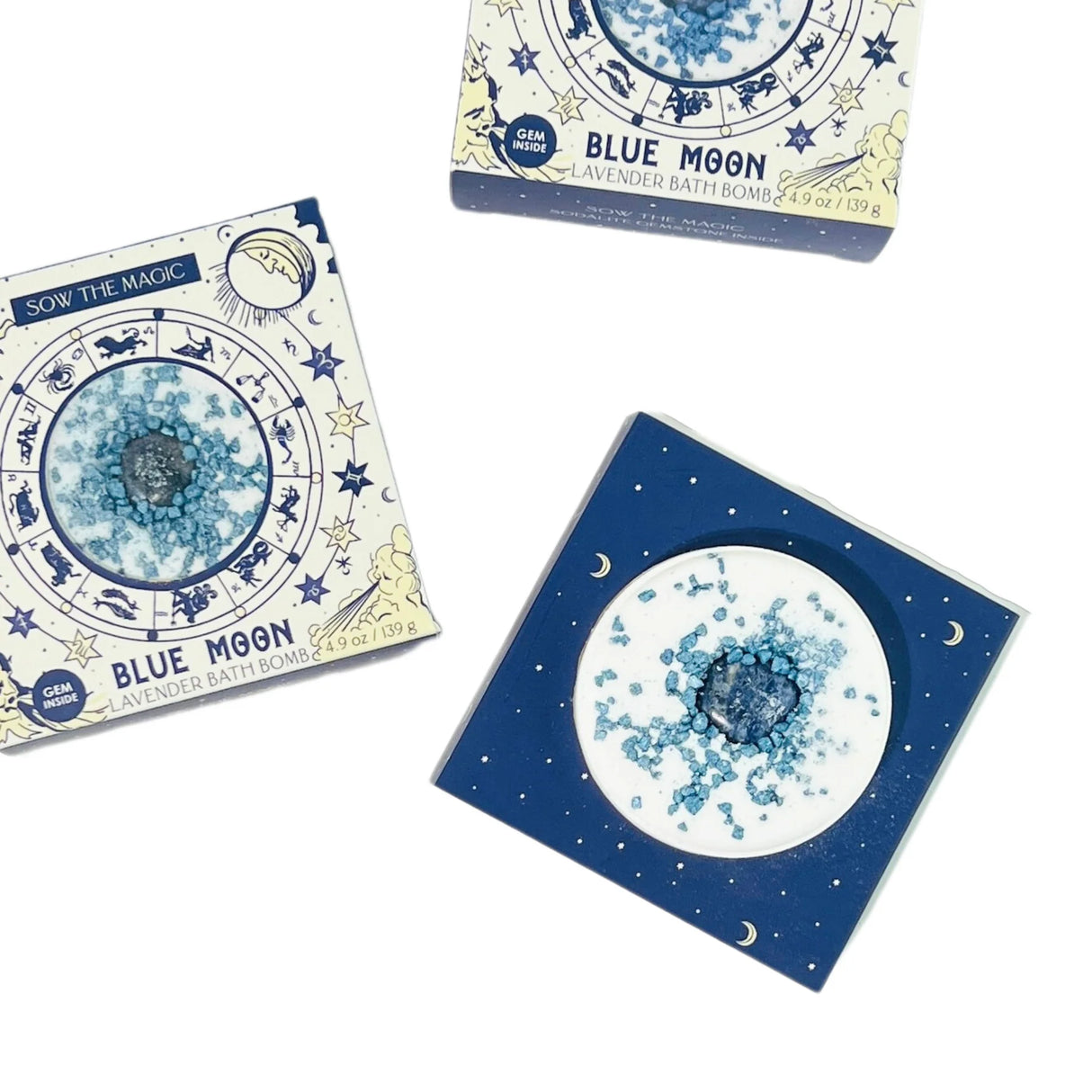 Blue Moon bath bomb packaging on a white background