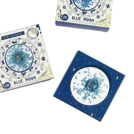 Blue Moon bath bomb packaging on a white background