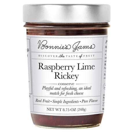Jar of Bonnie's Jams Raspberry Lime Rickey on a white background