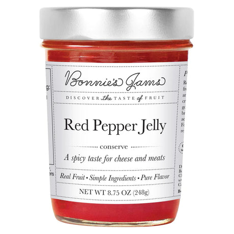 Jar of Bonnie's Jams Red Pepper Jelly on a white background