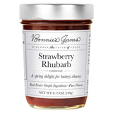 Jar of Bonnie's Jams Strawberry Rhubarb conserve on a white background