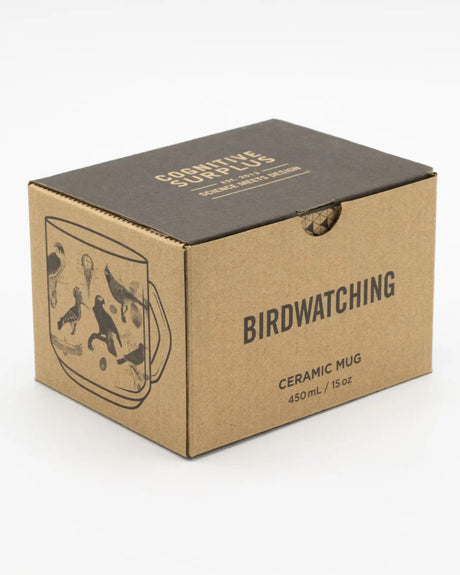 the box that the mug ships in for safe receipt - the box reads "birdwatching" on one side and has a rendering of the mug on the other