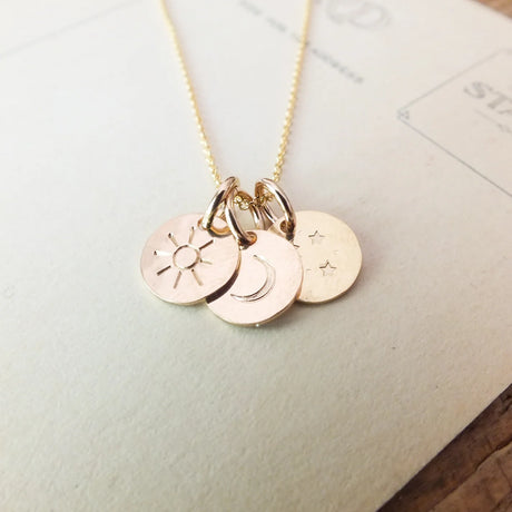 E.E. Cummings Sun Moon & Stars Necklace - Silver or Gold