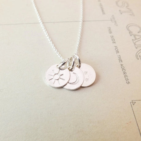 E.E. Cummings Sun Moon & Stars Necklace - Silver or Gold
