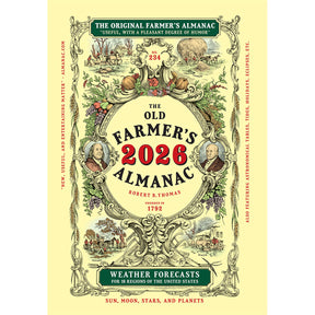 Cover of The Old Farmer's Almanac for 2026 with decorative elements and text.