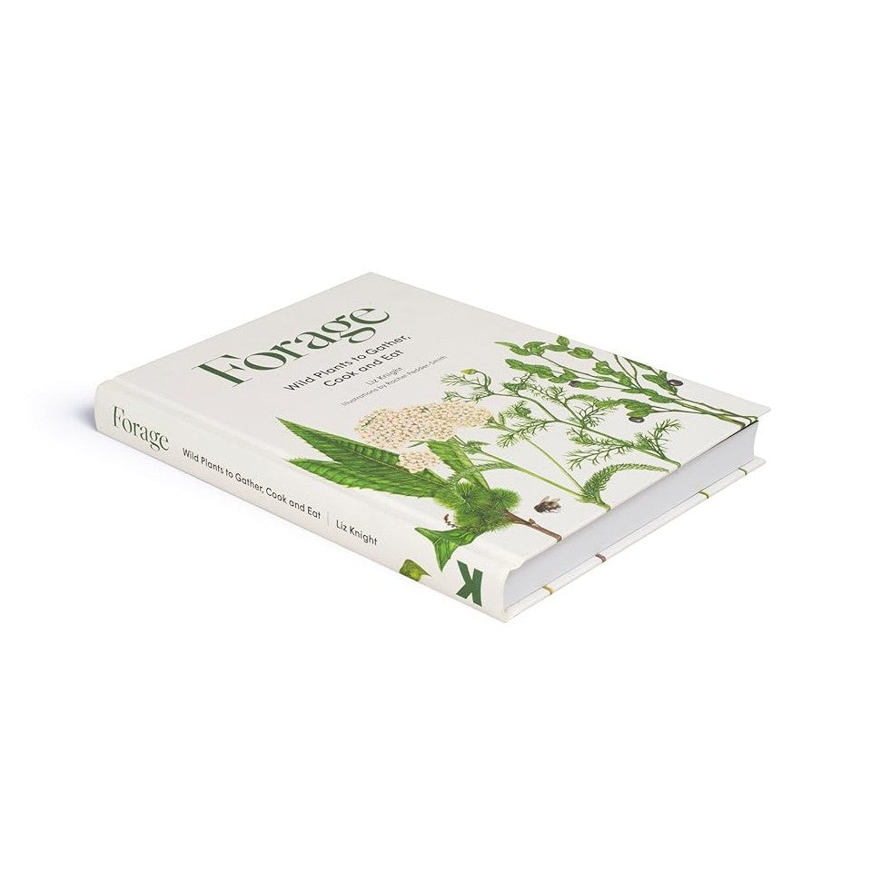 Book titled 'Forage' with botanical illustrations on a white background