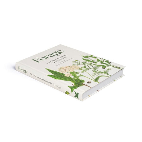 Book titled 'Forage' with botanical illustrations on a white background