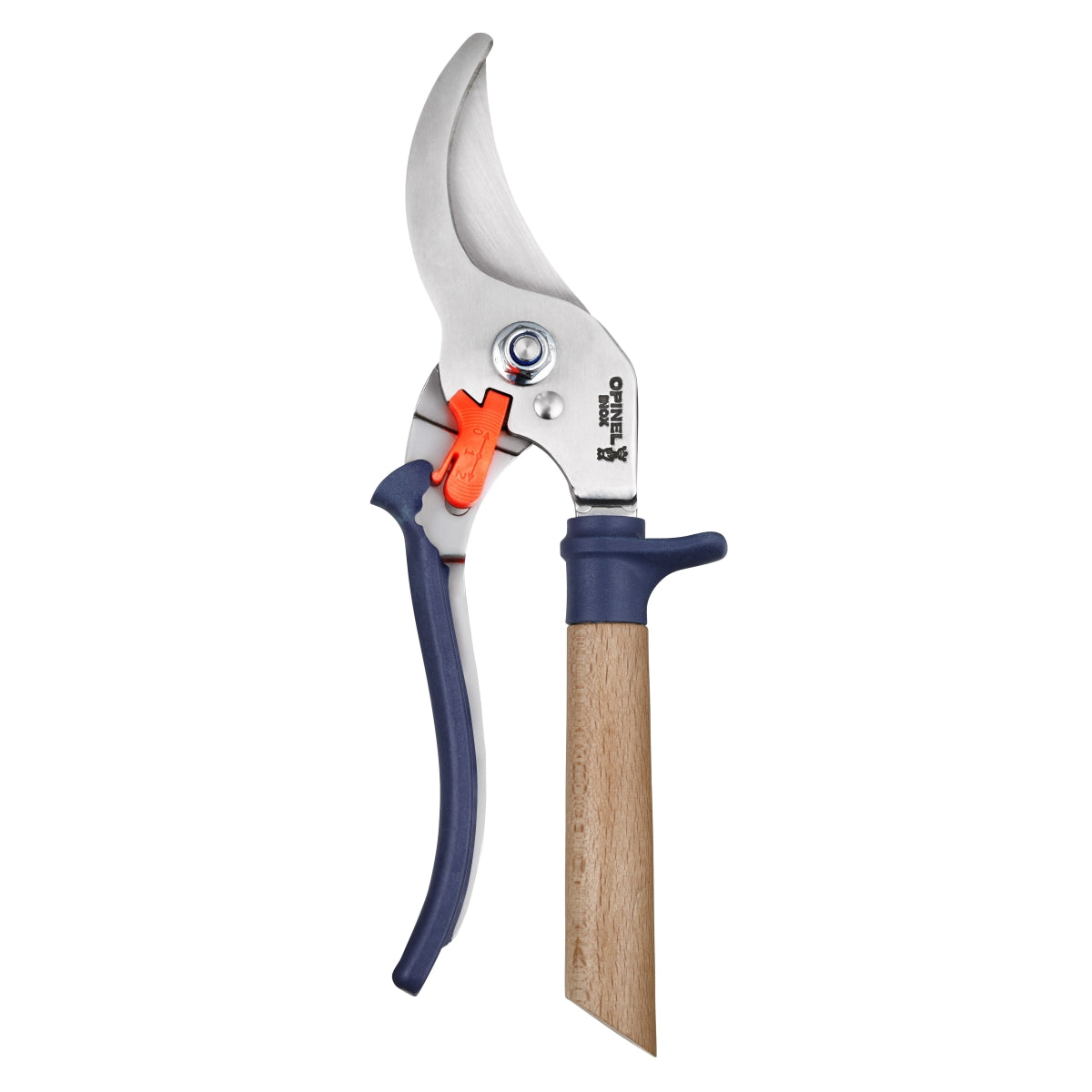 Pruning shears with a wooden handle on a white background
